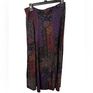 Vintage Womens Midi Skirt Size Medium Thigh Slit Midnight Floral Witch Academia